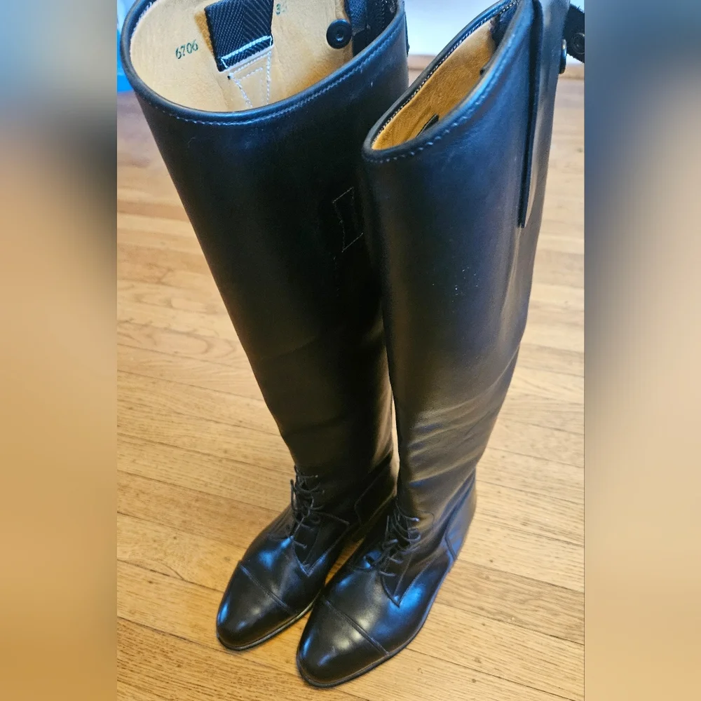 Konigs Black Leather Woman's Equestrian Riding Boots - US Size 6 Tall with Laces - Picture 2 of 11